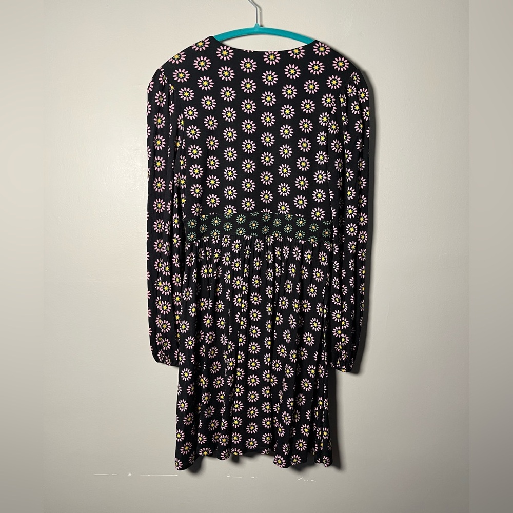 Boden Jersey Mini Tea Dress Contrast Floral Print Black Long Sleeve Size 4 - Picture 6 of 9